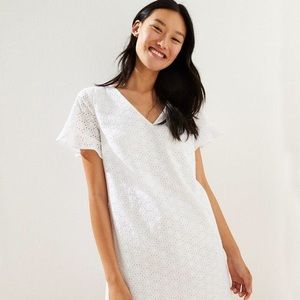 LOFT Eyelet Flutter Sleeve Shift Dress